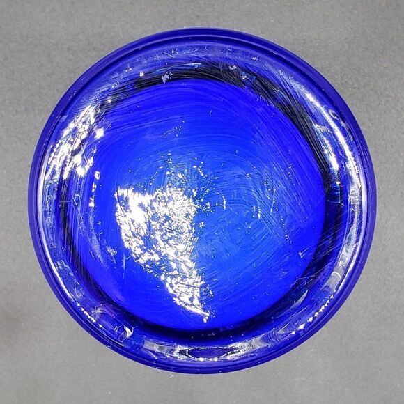 Murano Style Vintage Cobalt Blue White Cased Clear Rigaree Art Glass Vase - Picture 7 of 10